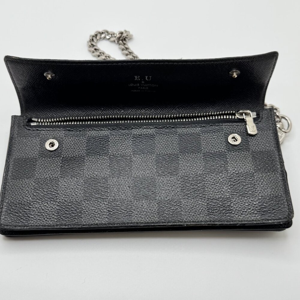 Louis Vuitton Black Checkered Wallet with Silver Chain - Picture 7 of 16